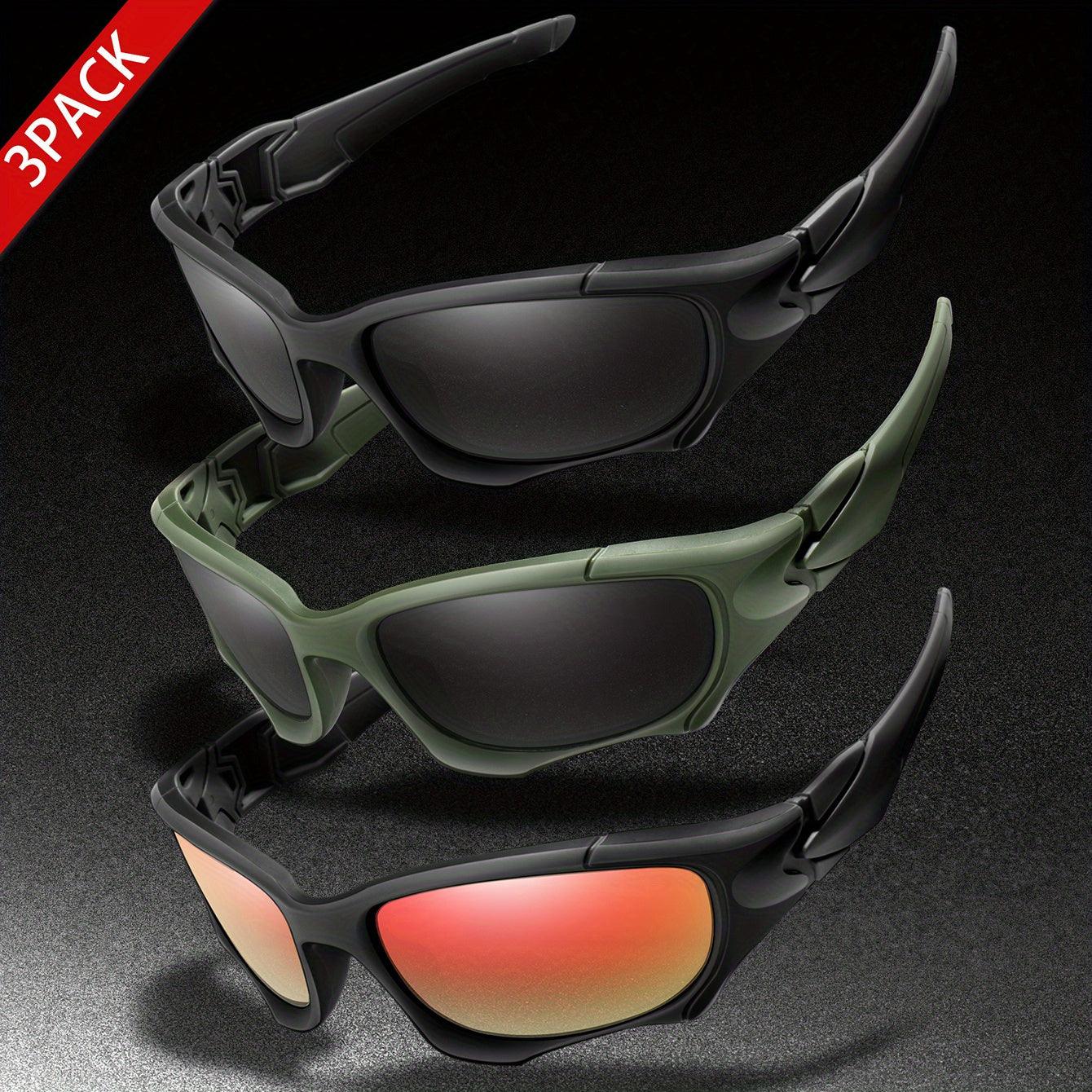 3pairs Premium Fantasy Cool Wrap Around Polarized Fashion Glasses Set, Camouflage Style, For Men Women Outdoor Sports Cycling Running Fishing Hiking Golf Supplies Photo Props - Inside The Bars