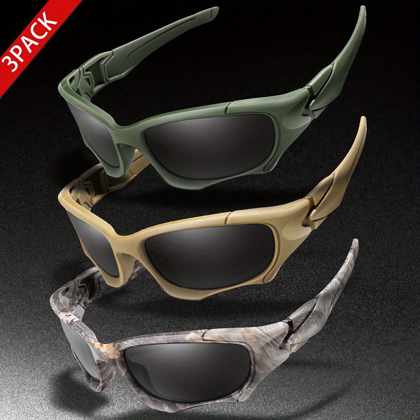 3pairs Premium Fantasy Cool Wrap Around Polarized Fashion Glasses Set, Camouflage Style, For Men Women Outdoor Sports Cycling Running Fishing Hiking Golf Supplies Photo Props - Inside The Bars