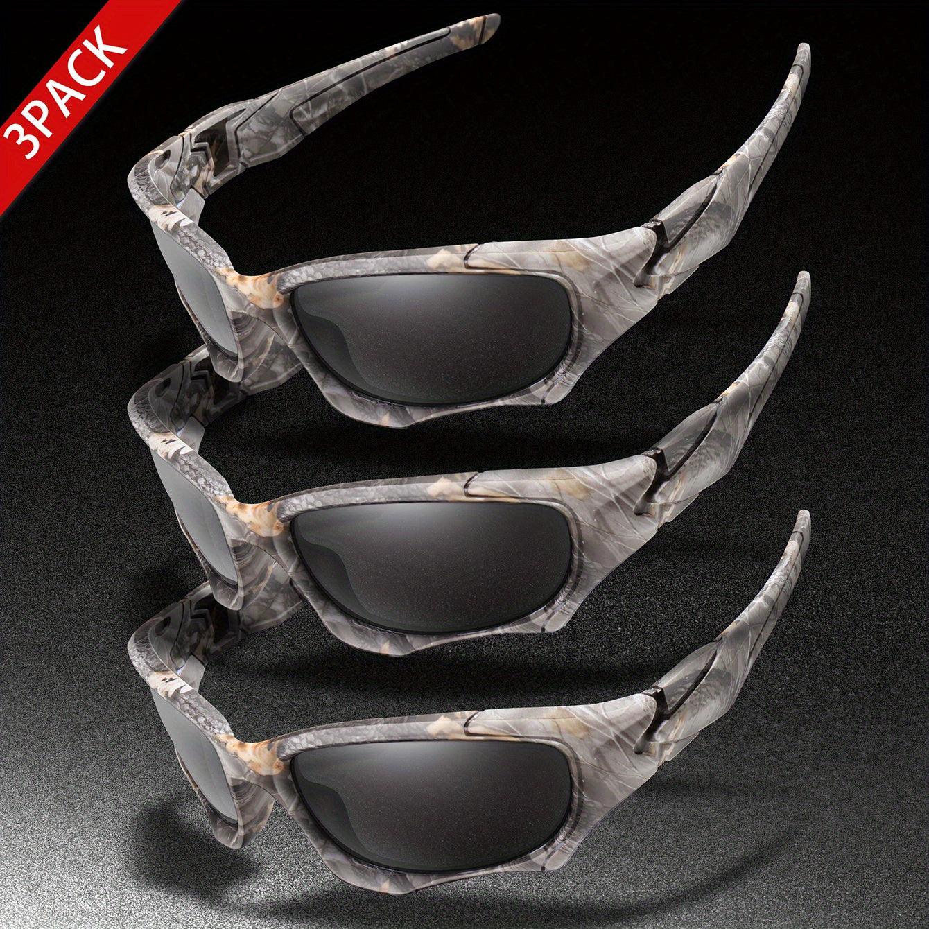 3pairs Premium Fantasy Cool Wrap Around Polarized Fashion Glasses Set, Camouflage Style, For Men Women Outdoor Sports Cycling Running Fishing Hiking Golf Supplies Photo Props - Inside The Bars
