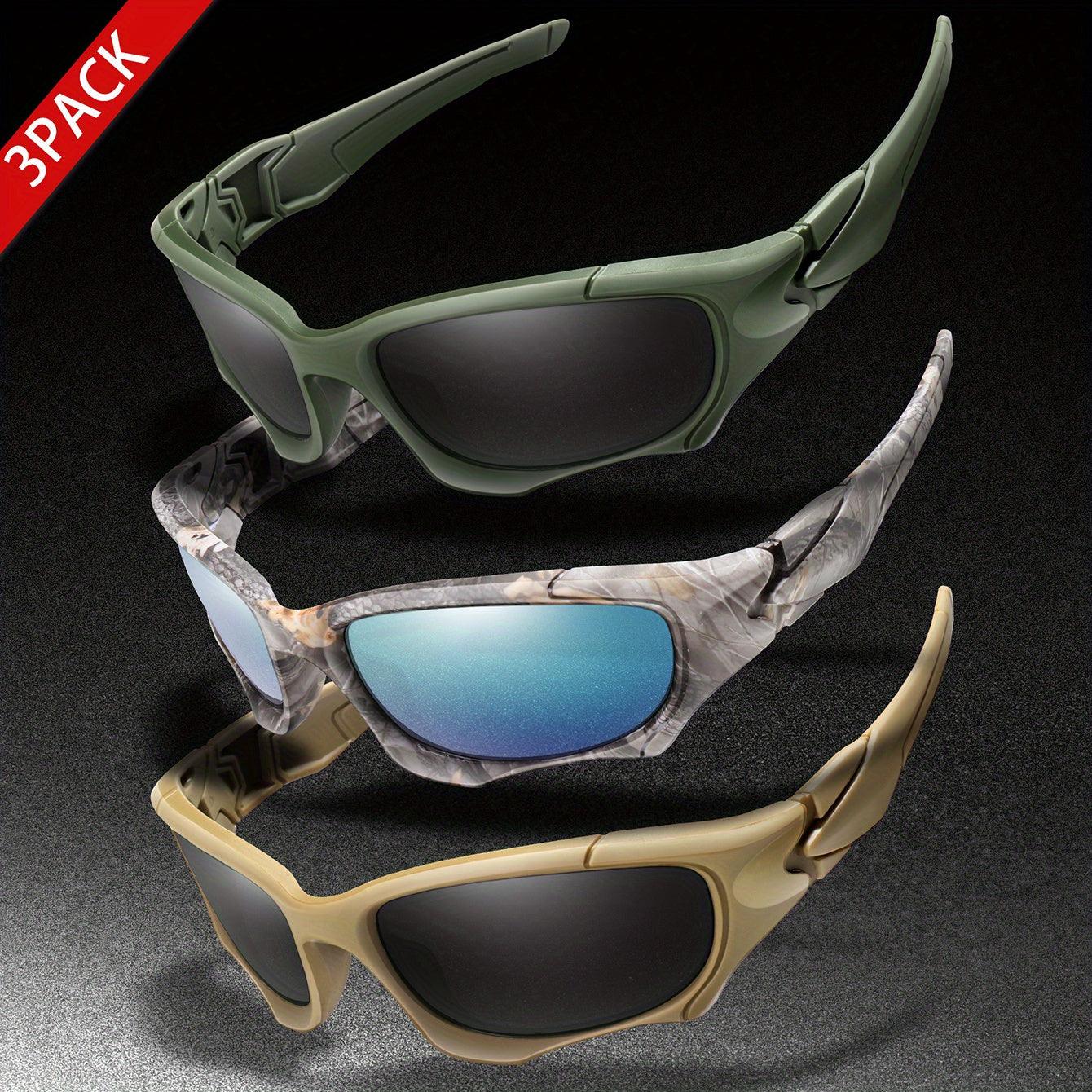 3pairs Premium Fantasy Cool Wrap Around Polarized Fashion Glasses Set, Camouflage Style, For Men Women Outdoor Sports Cycling Running Fishing Hiking Golf Supplies Photo Props - Inside The Bars