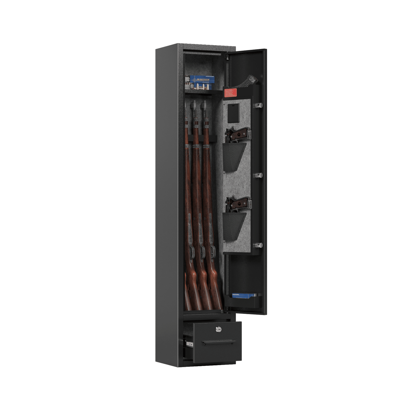 4 Gun Capacity Rifle Safe With Digital Lock And Drawer - Inside The Bars