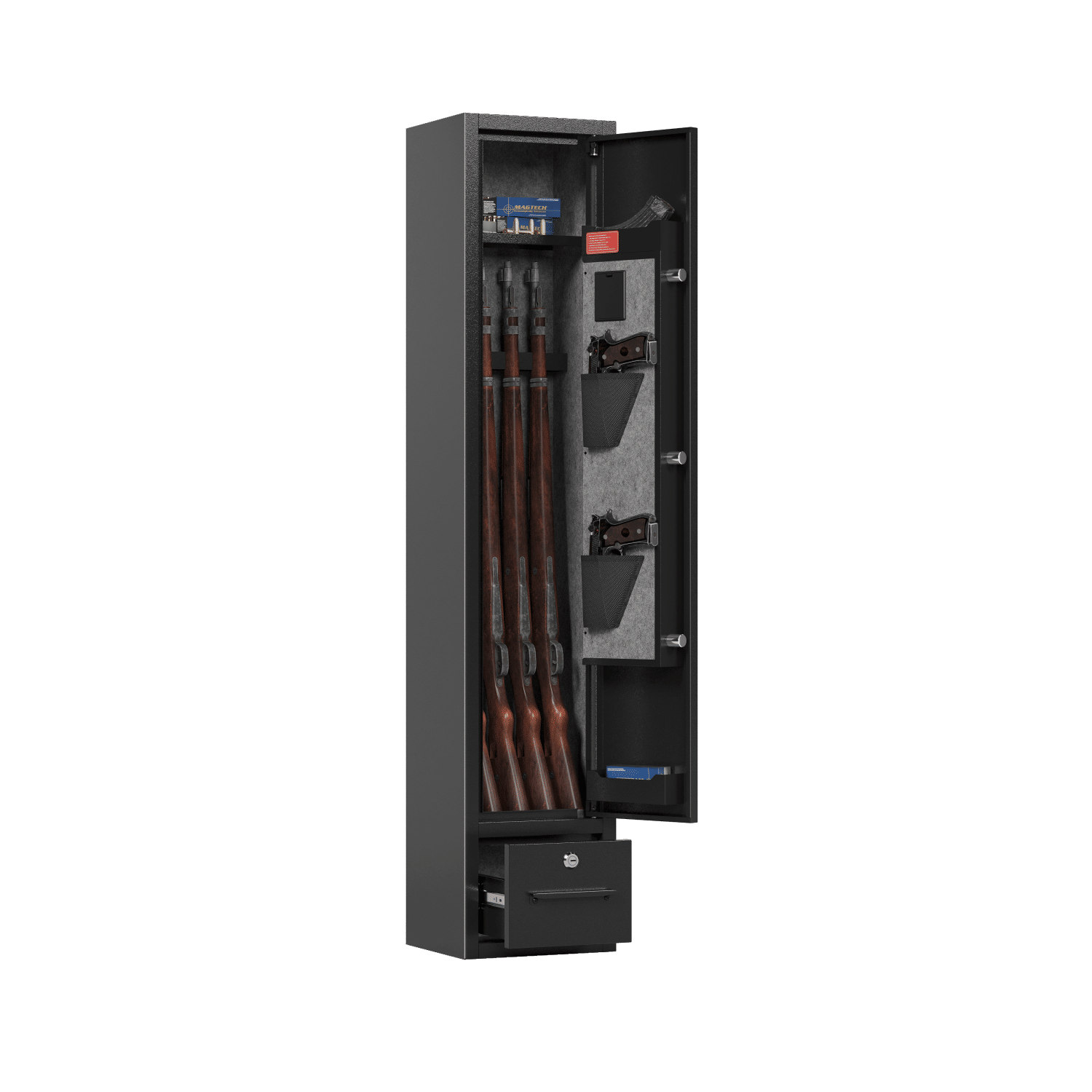 4 Gun Capacity Rifle Safe With Digital Lock And Drawer - Inside The Bars