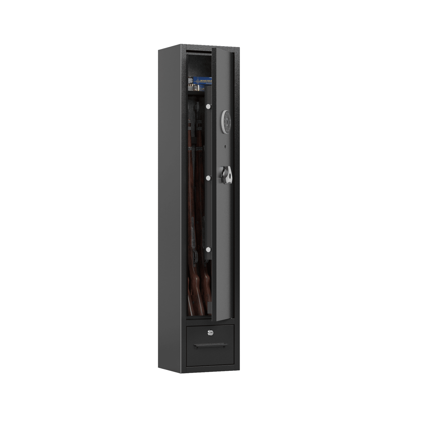 4 Gun Capacity Rifle Safe With Digital Lock And Drawer - Inside The Bars