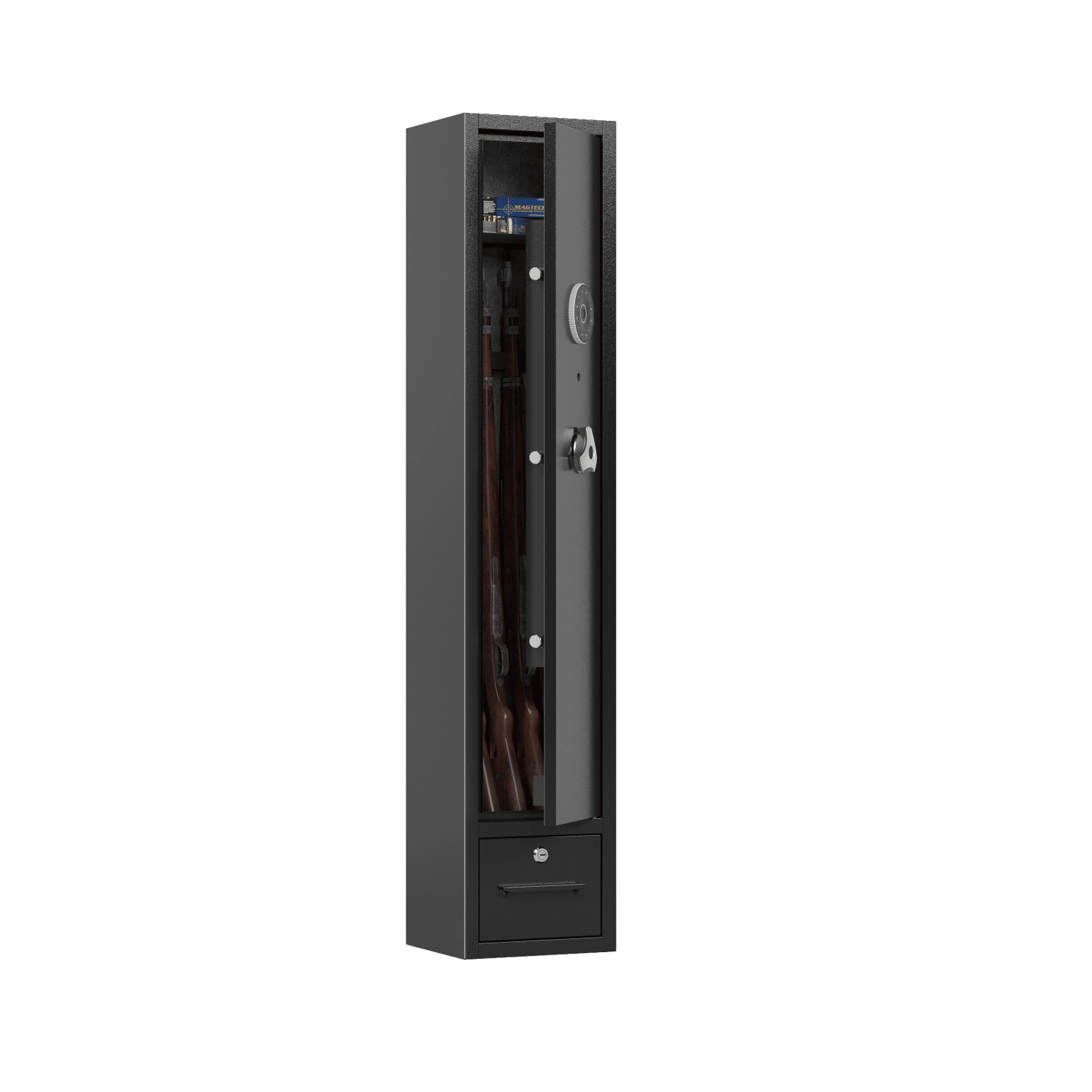 4 Gun Capacity Rifle Safe With Digital Lock And Drawer - Inside The Bars