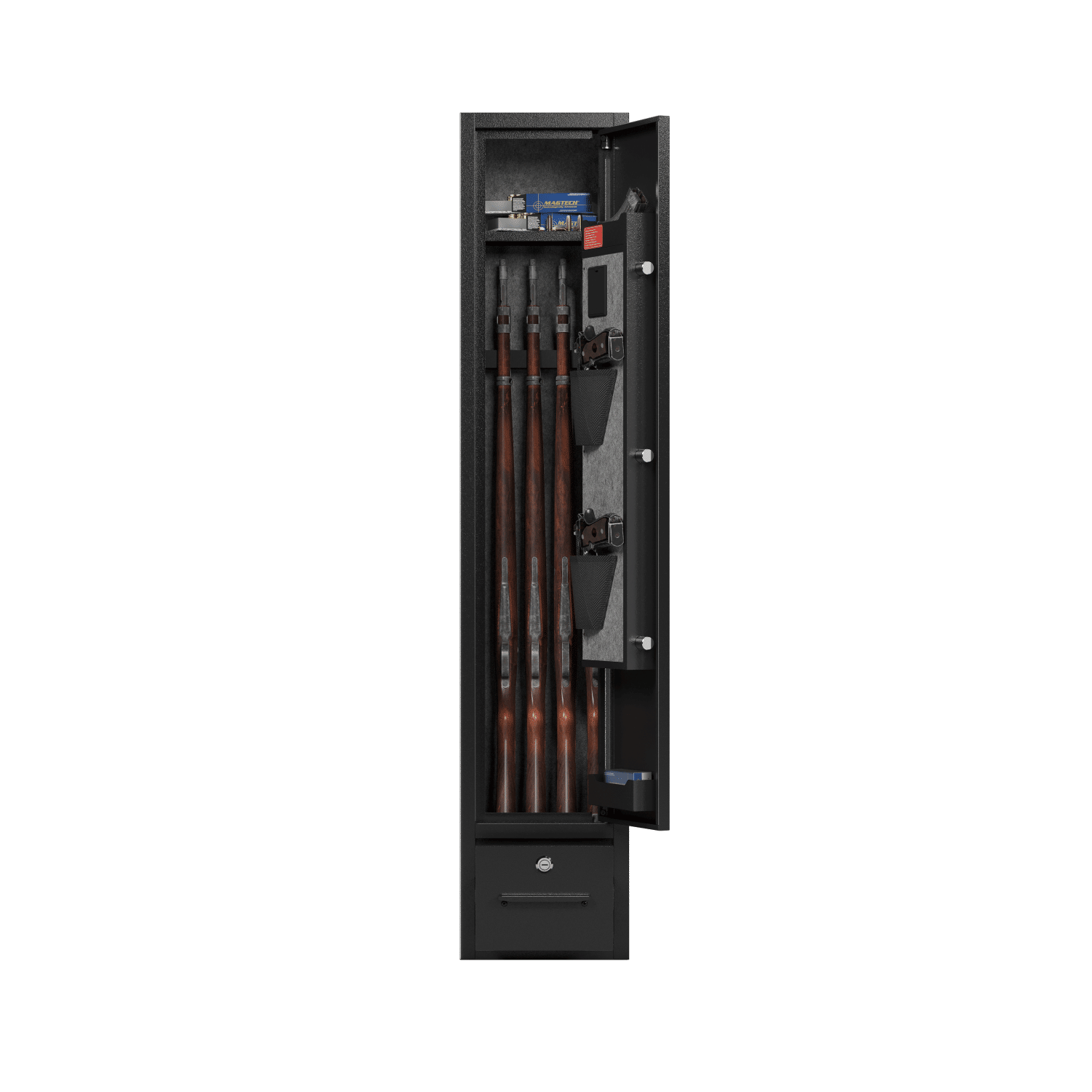 4 Gun Capacity Rifle Safe With Digital Lock And Drawer - Inside The Bars