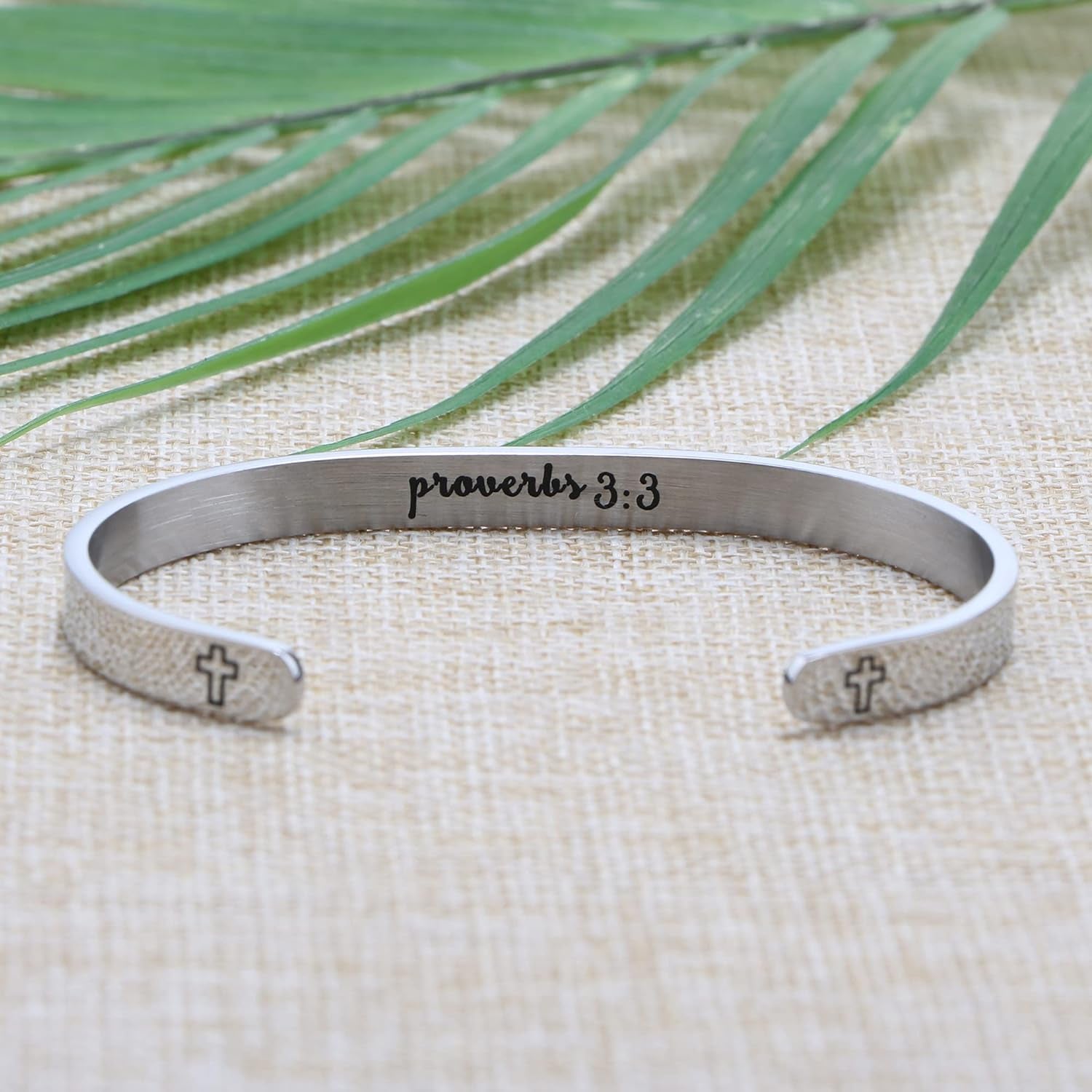 Inspirational Christian Bracelets for Women - Engraved Cuff Bangle with Proverbs 3:3 Scripture Jewelry Promoting Kindness