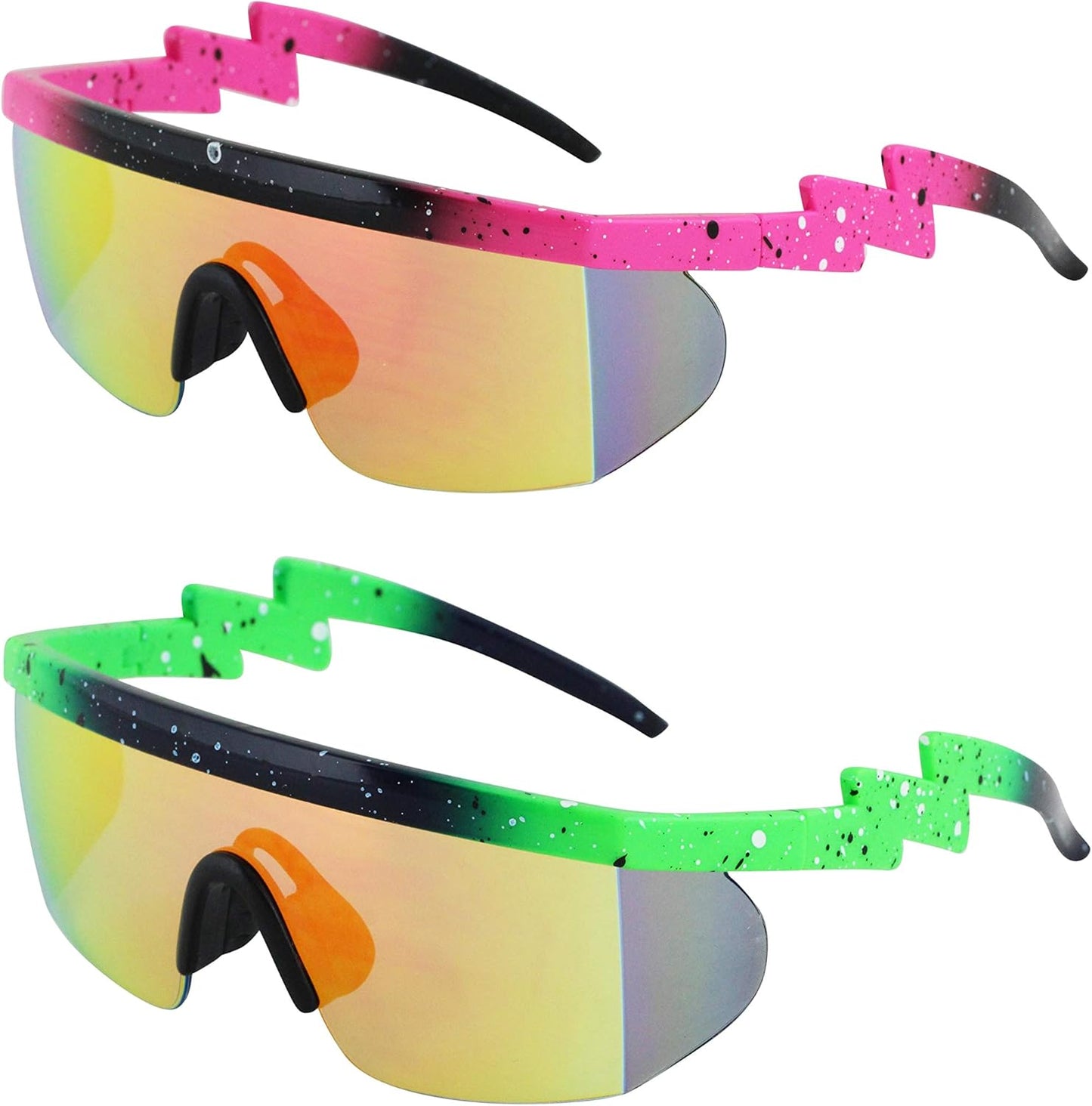 FLAWLESS EYEWEAR Semi-Rimless Retro Zigzag Sunglasses with Rainbow Mirrored Lenses