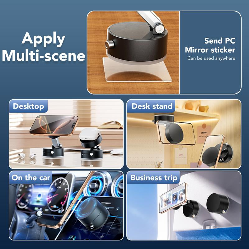 Magnetic Stand Vacuum Phone Stand Holder with Rotation,Foldable Design,Strong Magnet,Suitable for Smooth Surfaces Such as Room,Car,Glass,Kitchen,Gym,Etc