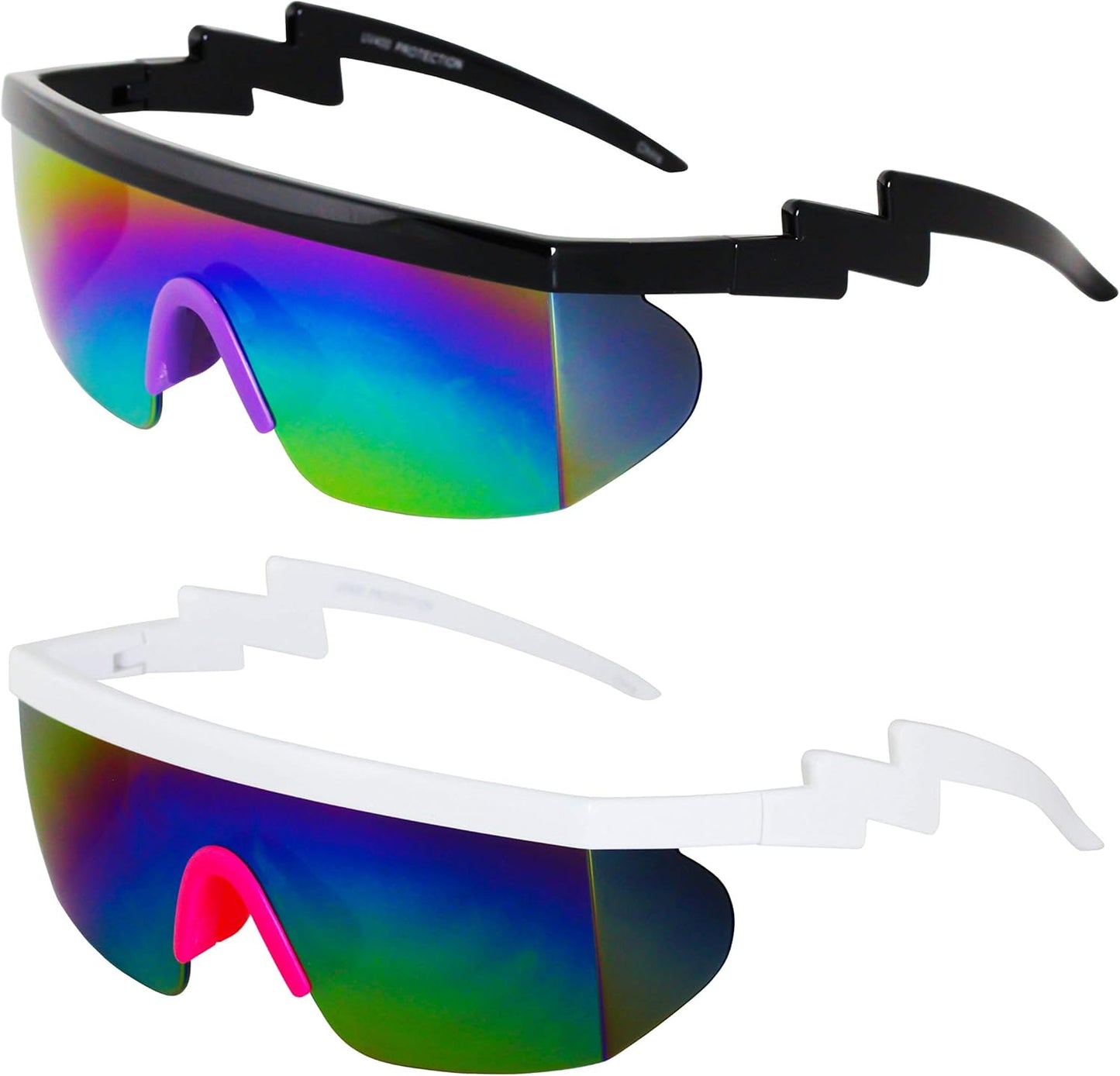 FLAWLESS EYEWEAR Semi-Rimless Retro Zigzag Sunglasses with Rainbow Mirrored Lenses
