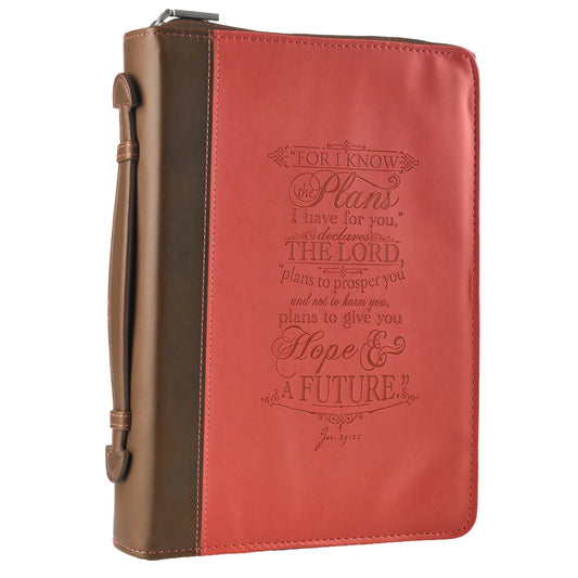 Pink Faux Leather Bible Cover for Women the Plans - Jeremiah 29:11 Zippered Case for Bible or Book W/Handle, Large
