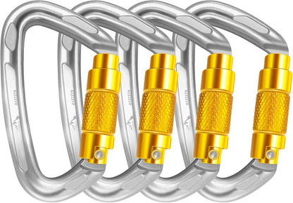 25kN Auto-Locking D-Shaped Carabiner Clips - Heavy Duty Large Locking Carabiners for Rock and Ice Climbing, Rappelling, Rescue, and Swinging Activities