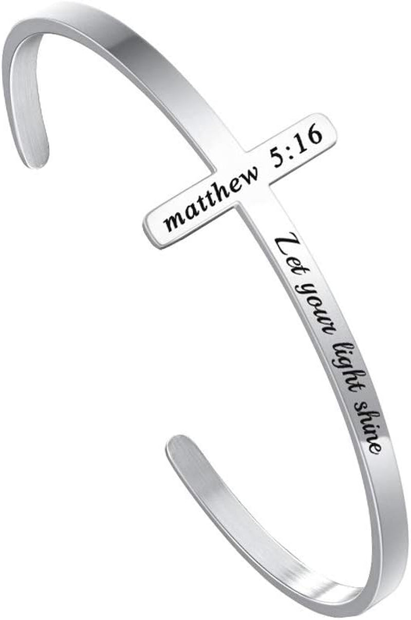 M MOOHAM Engraved Christian Cross Bracelet for Women - Religious Cuff Bangle with Bible Verse - Ideal Gift for Confirmation and Baptism