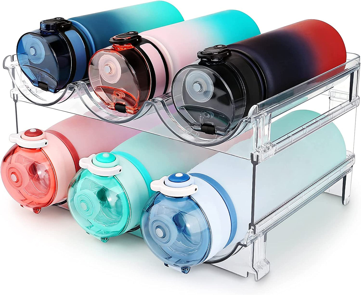 Water Bottle Organizer Set - 4 Pack Plastic Storage Racks for Cabinet, Fridge, and Desktop