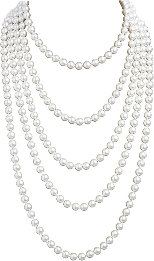 Cizoe 1920s-Inspired Faux Pearl Necklace - Vintage Cream Long Jewelry for Women