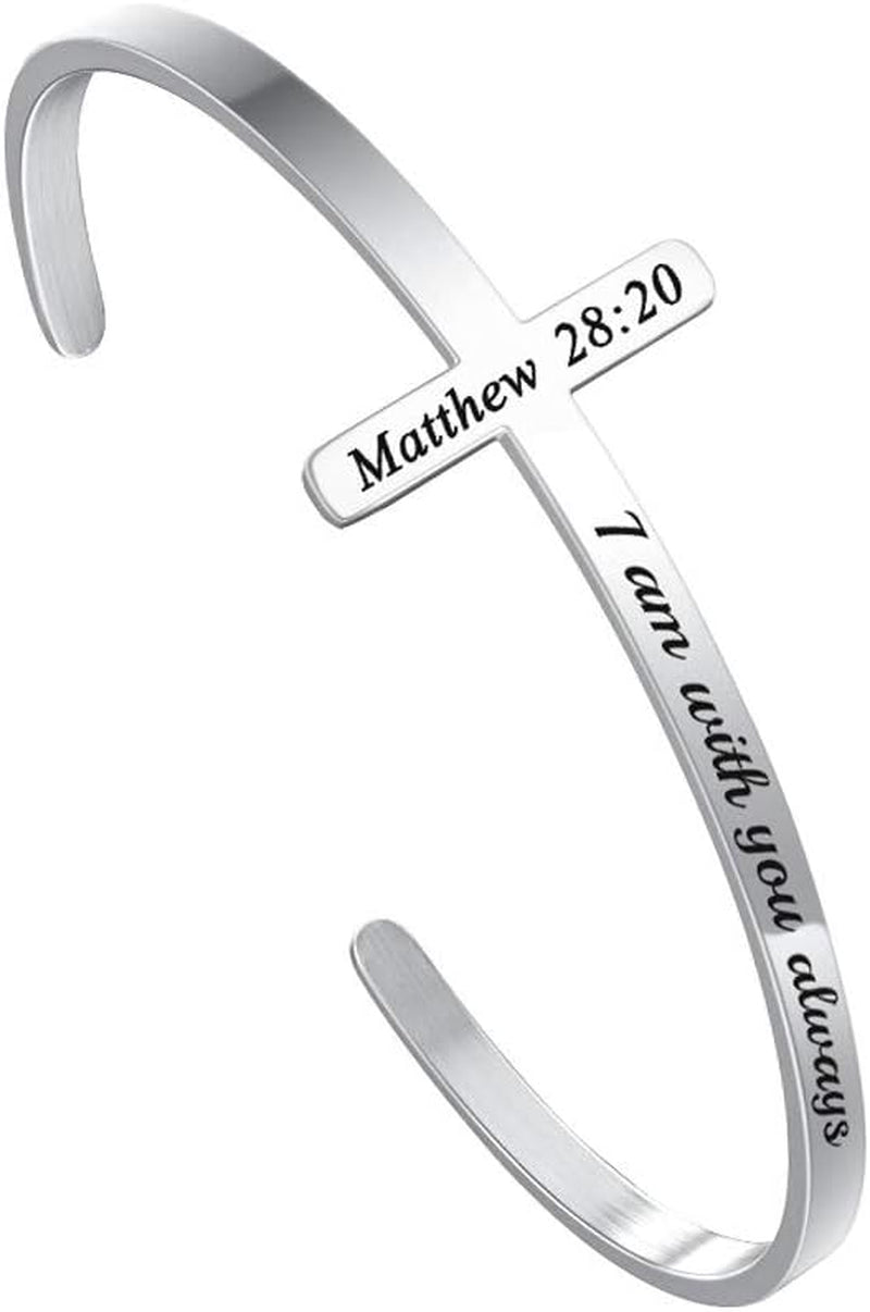 M MOOHAM Engraved Christian Cross Bracelet for Women - Religious Cuff Bangle with Bible Verse - Ideal Gift for Confirmation and Baptism