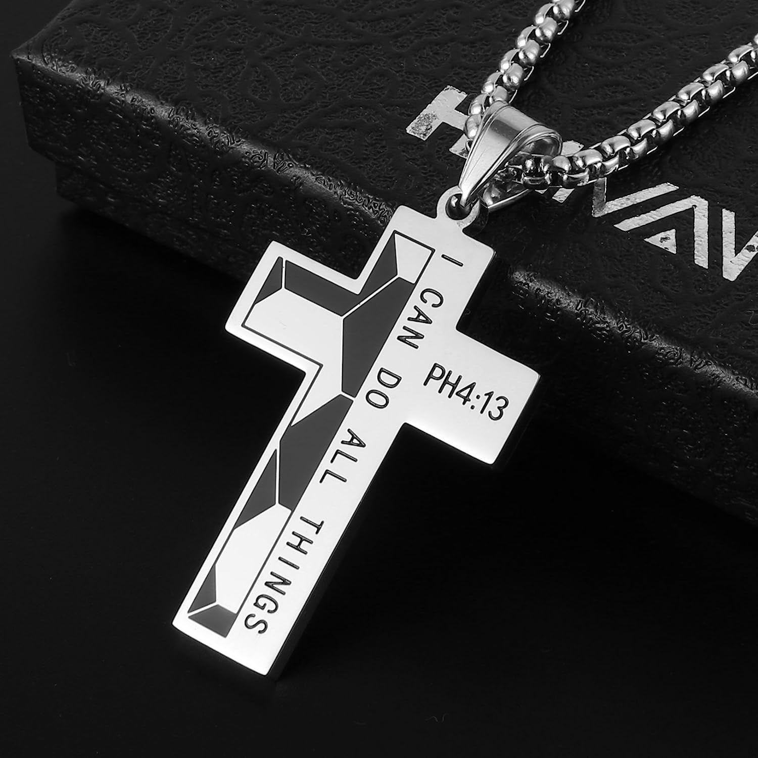 HZMAN Stainless Steel Soccer Cross Necklace for Men - Philippians 4:13 "I Can Do All Things