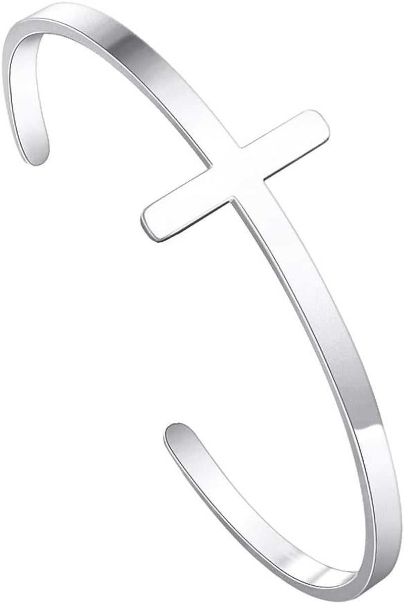 M MOOHAM Engraved Christian Cross Bracelet for Women - Religious Cuff Bangle with Bible Verse - Ideal Gift for Confirmation and Baptism