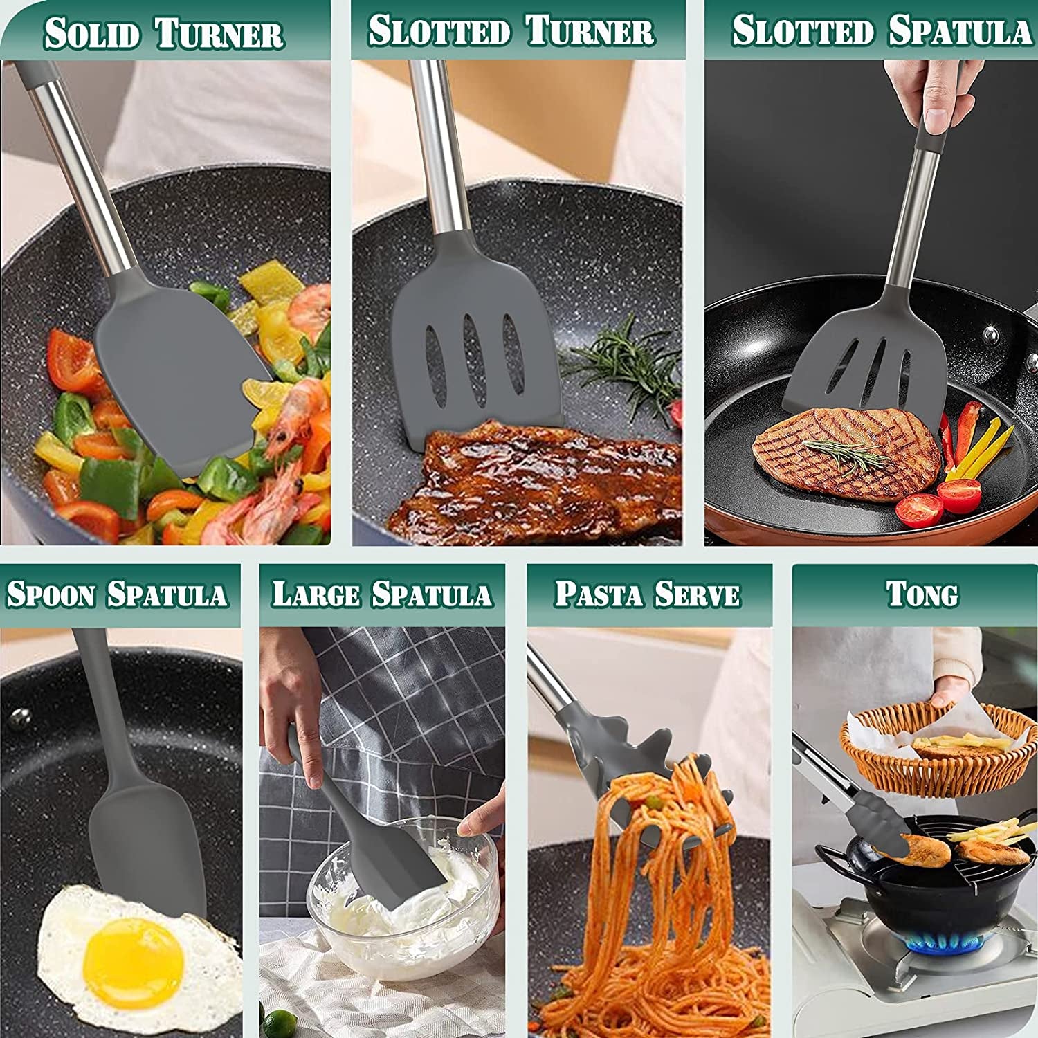 Umite Chef 43-Piece Silicone Cooking Utensil Set with Rose Gold Stainless Steel Handles - Non-Stick and Heat Resistant Cookware Set (Black)