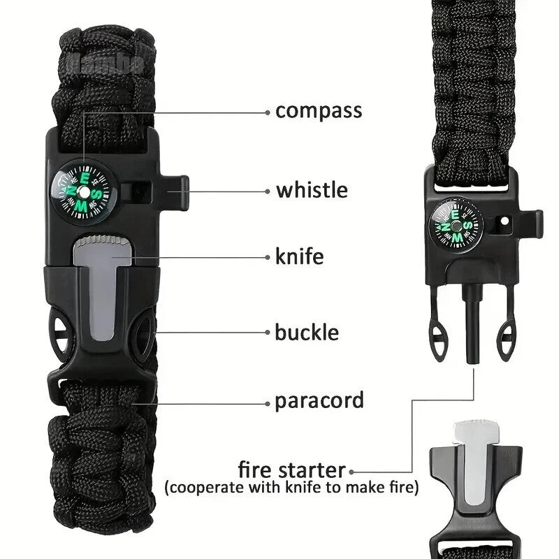 (2) Black Paracord Tactical Multifunctional Bracelet Emergency Survival Gear