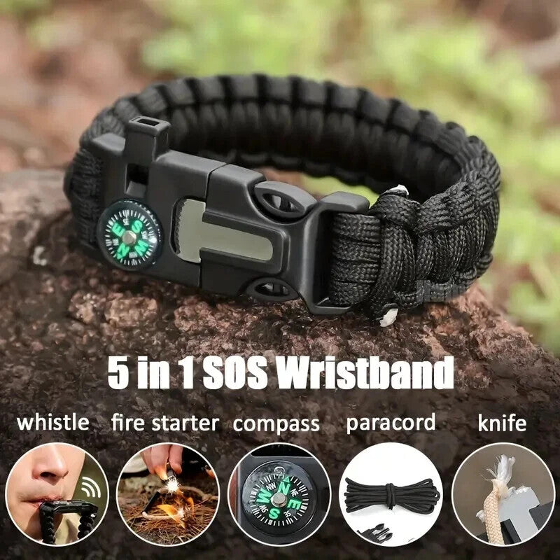(2) Black Paracord Tactical Multifunctional Bracelet Emergency Survival Gear