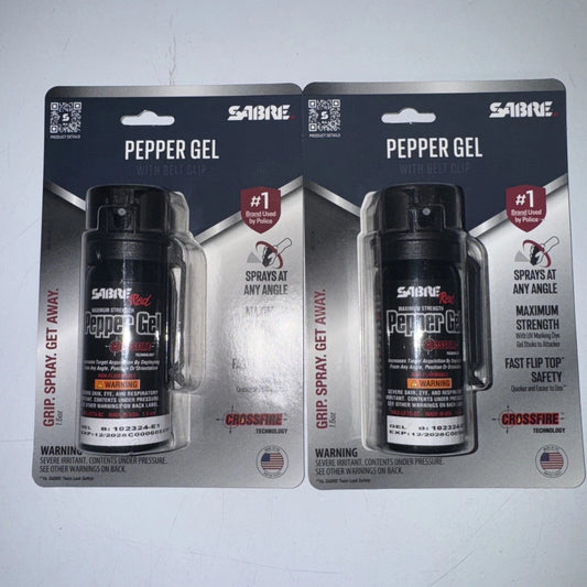 (2) Sabre Crossfire Pepper Gel Strength Belt Clip Deploys Any Position