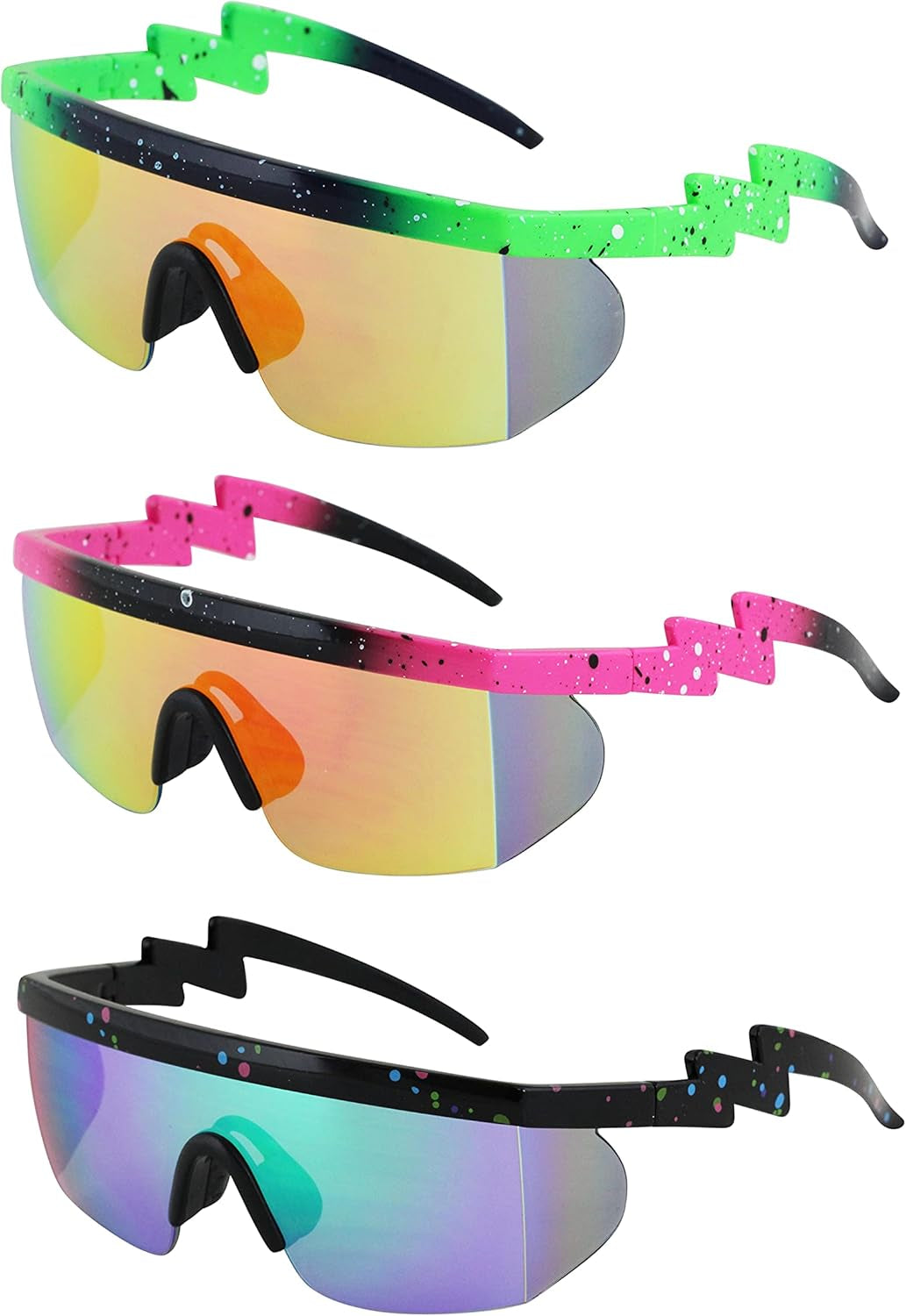FLAWLESS EYEWEAR Semi-Rimless Retro Zigzag Sunglasses with Rainbow Mirrored Lenses
