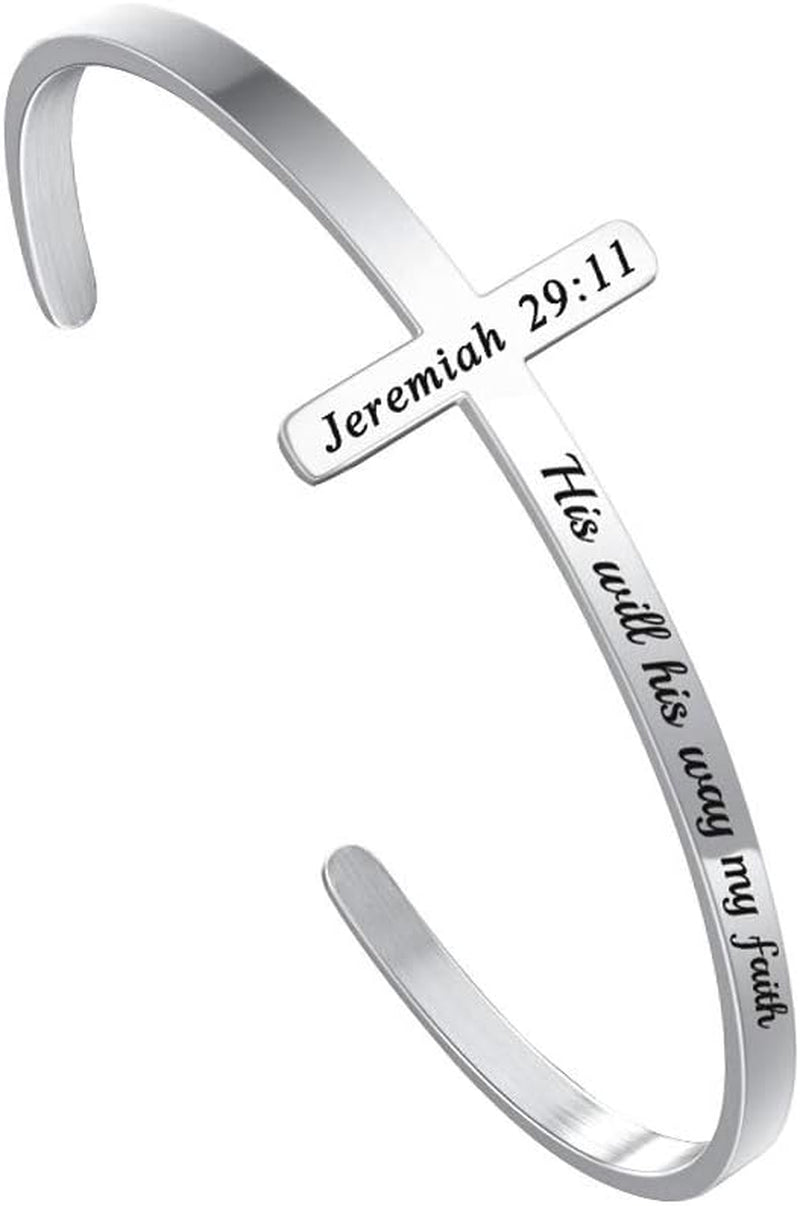 M MOOHAM Engraved Christian Cross Bracelet for Women - Religious Cuff Bangle with Bible Verse - Ideal Gift for Confirmation and Baptism