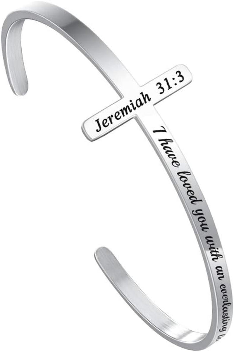 M MOOHAM Engraved Christian Cross Bracelet for Women - Religious Cuff Bangle with Bible Verse - Ideal Gift for Confirmation and Baptism