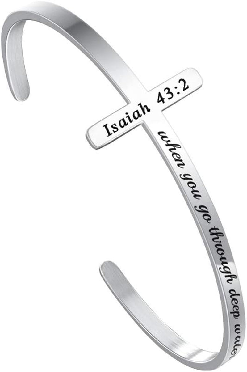 M MOOHAM Engraved Christian Cross Bracelet for Women - Religious Cuff Bangle with Bible Verse - Ideal Gift for Confirmation and Baptism