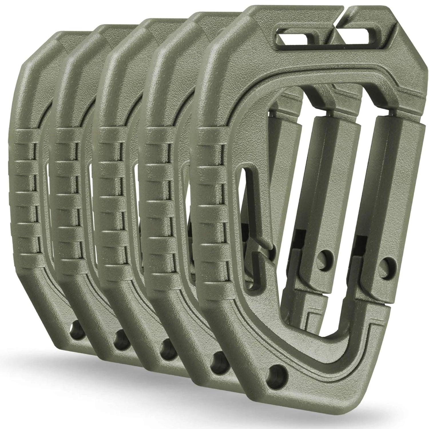 5Pcs Plastic Tactical Carabiners Fast Spring Hard Hook Buckle D - Clip For Molle Webbing Accessories Backpack/Vest/Belt - Inside The Bars