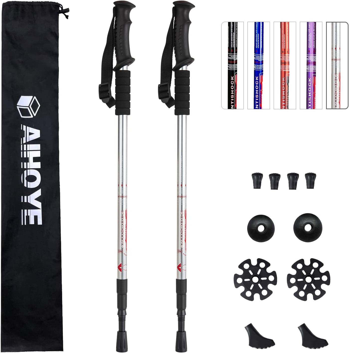 Aihoye Collapsible Hiking Trekking Poles - 2 Pack, Lightweight, Anti-Shock, Adjustable Walking Sticks for Men and Women