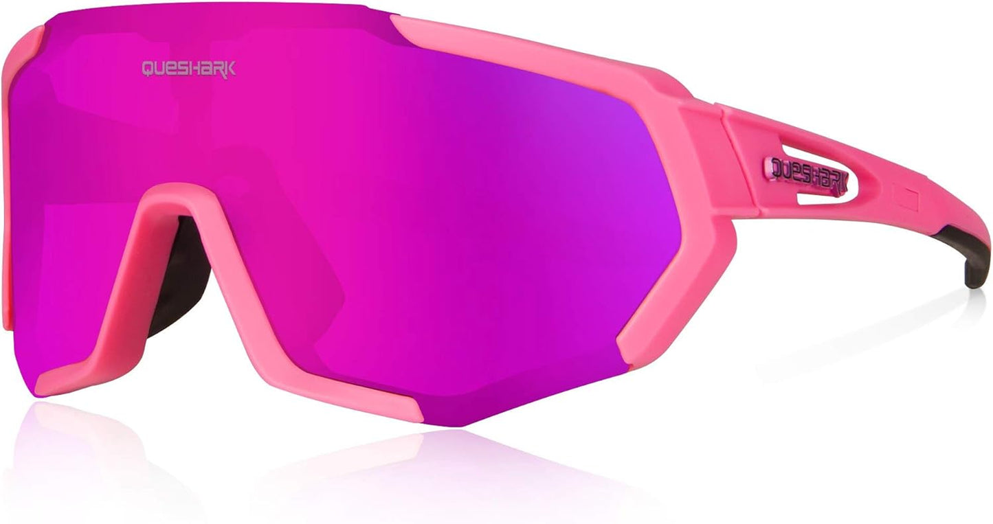 Queshark Polarized Sports Sunglasses for Men and Women, Featuring 1 Polarized and 2 HD Lenses for Cycling and Running