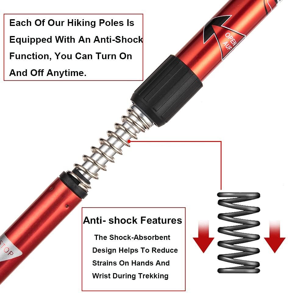 Aihoye Collapsible Hiking Trekking Poles - 2 Pack, Lightweight, Anti-Shock, Adjustable Walking Sticks for Men and Women