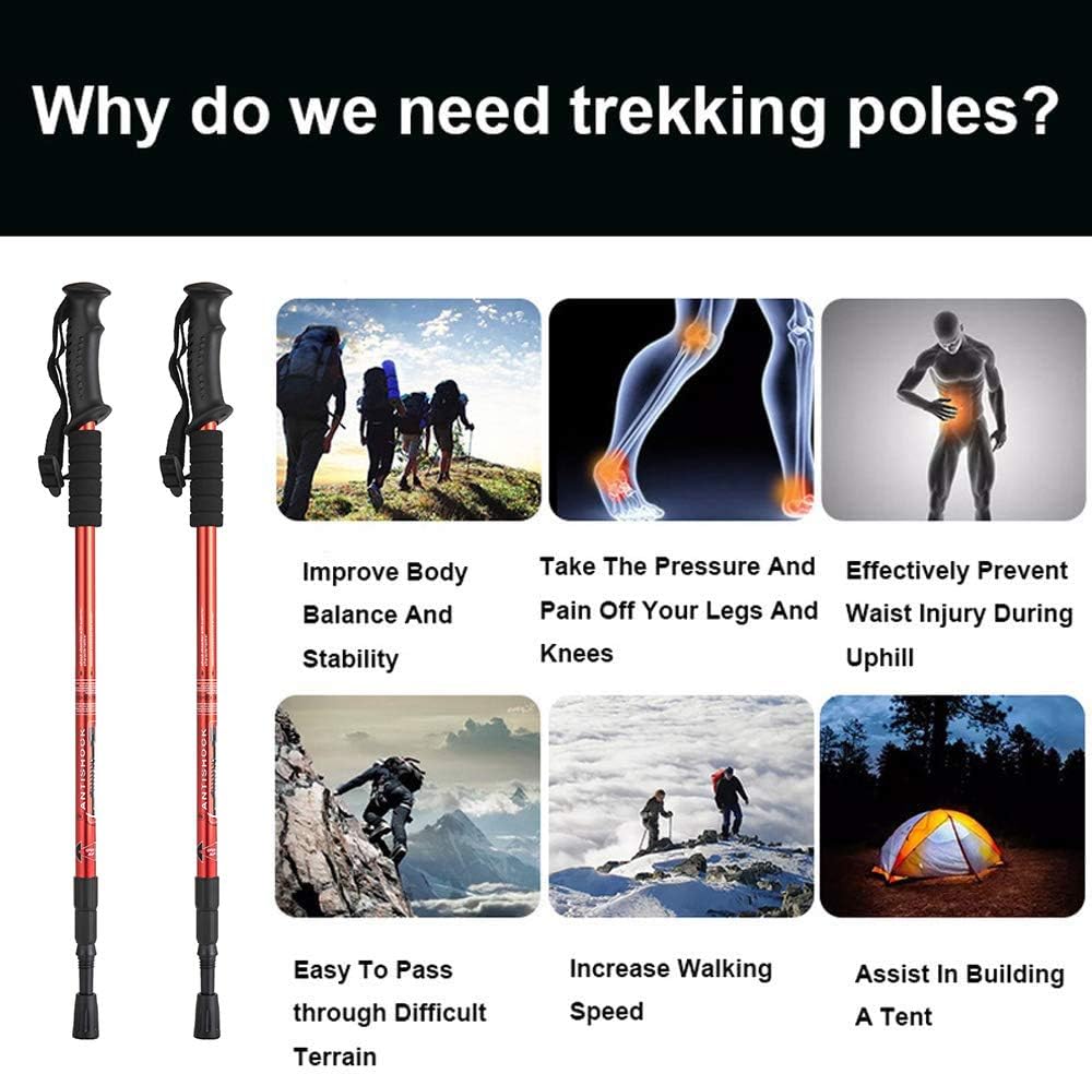 Aihoye Collapsible Hiking Trekking Poles - 2 Pack, Lightweight, Anti-Shock, Adjustable Walking Sticks for Men and Women