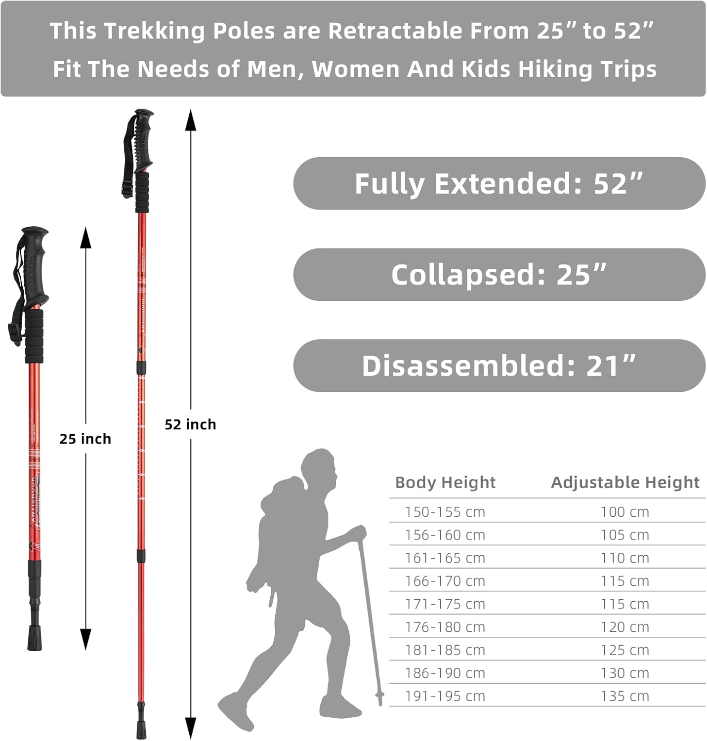 Aihoye Collapsible Hiking Trekking Poles - 2 Pack, Lightweight, Anti-Shock, Adjustable Walking Sticks for Men and Women