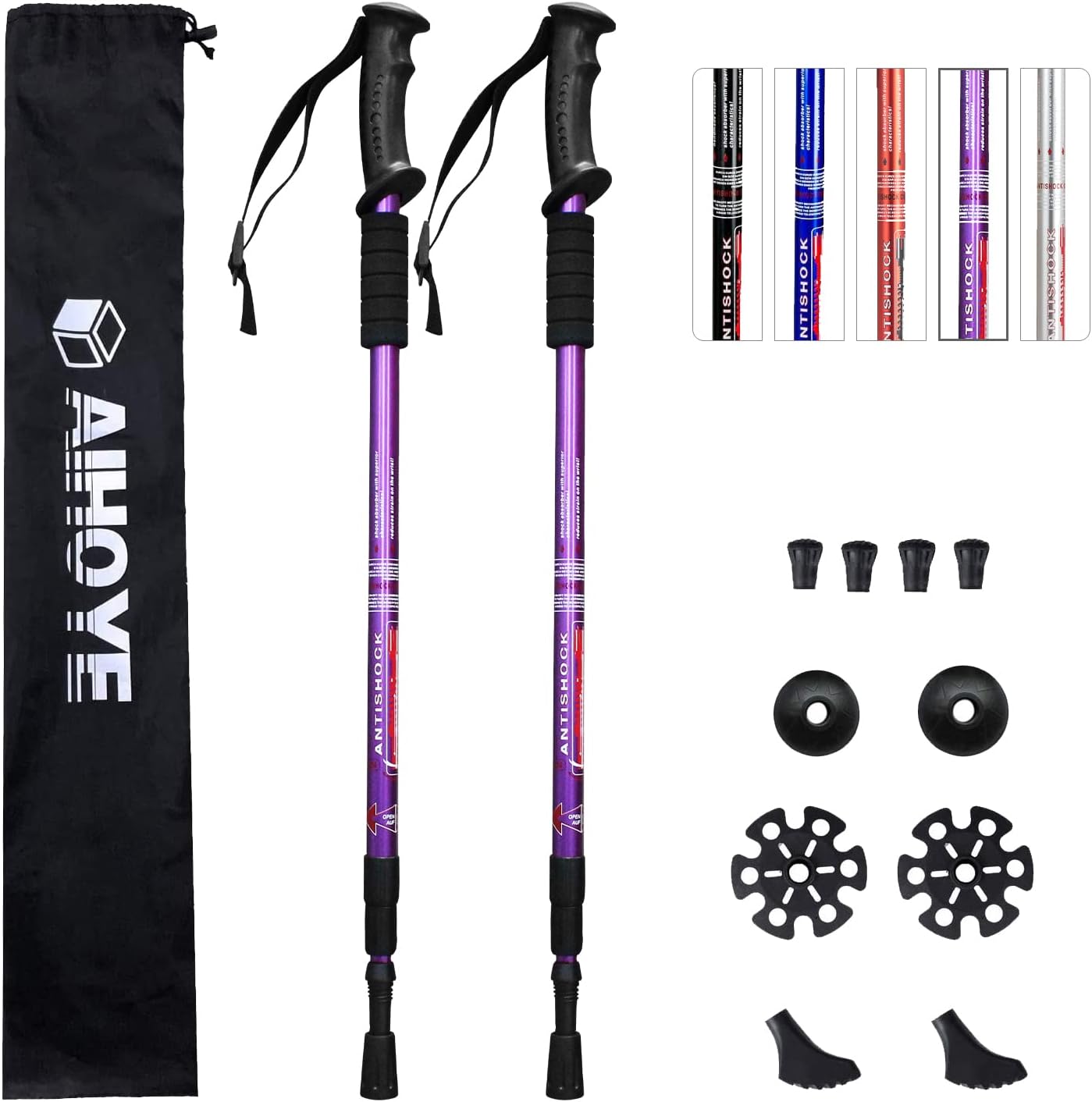 Aihoye Collapsible Hiking Trekking Poles - 2 Pack, Lightweight, Anti-Shock, Adjustable Walking Sticks for Men and Women