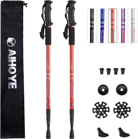Aihoye Collapsible Hiking Trekking Poles - 2 Pack, Lightweight, Anti-Shock, Adjustable Walking Sticks for Men and Women