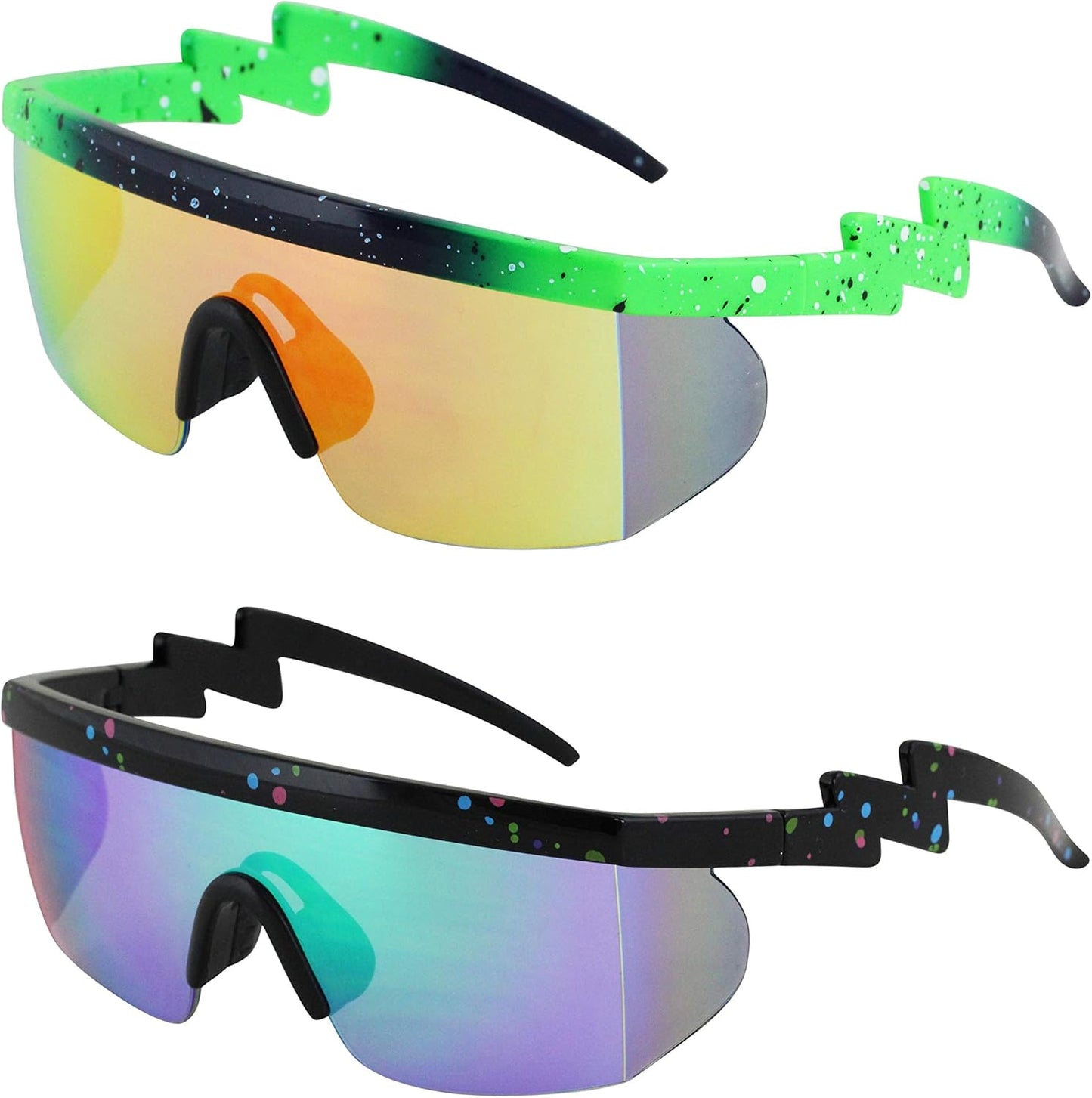 FLAWLESS EYEWEAR Semi-Rimless Retro Zigzag Sunglasses with Rainbow Mirrored Lenses