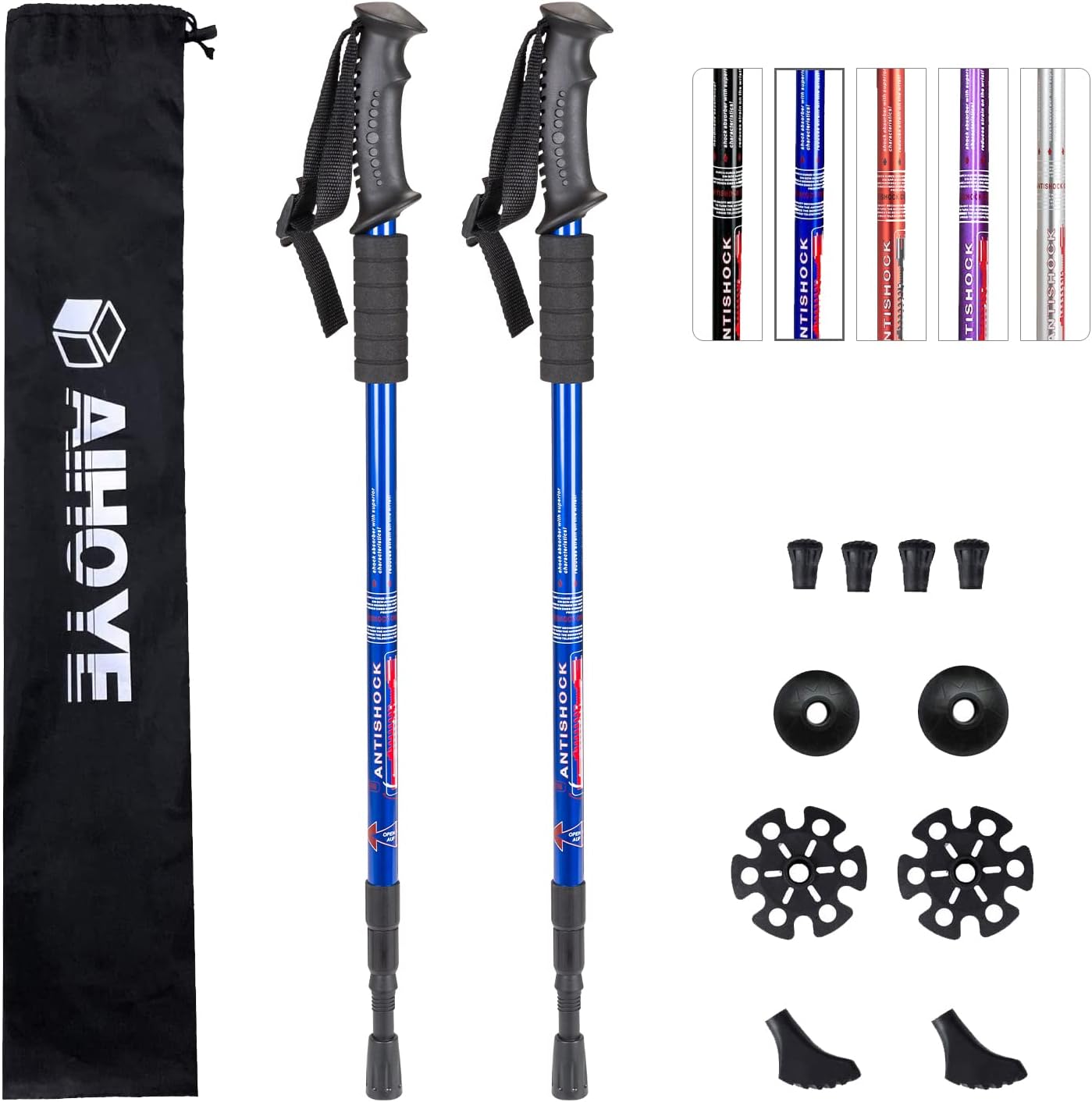 Aihoye Collapsible Hiking Trekking Poles - 2 Pack, Lightweight, Anti-Shock, Adjustable Walking Sticks for Men and Women