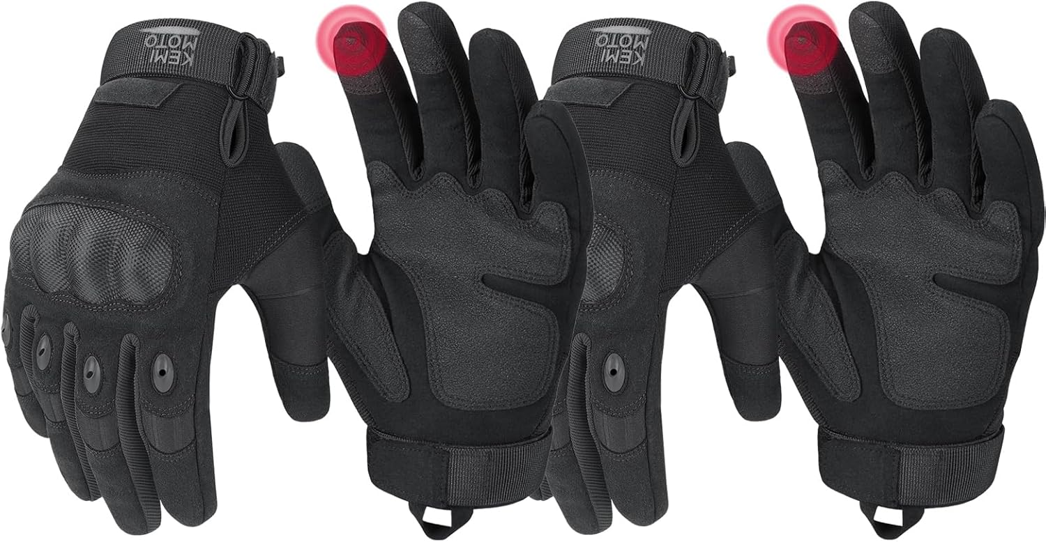 KEMIMOTO Men's Tactical Gloves - Touchscreen Motorcycle Gloves with Hard Shell and Palm Padding for Sports, Airsoft, Paintball, Hunting, Hiking, and Climbing