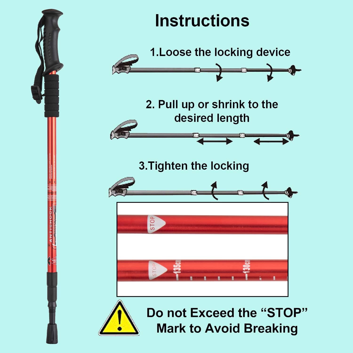 Aihoye Collapsible Hiking Trekking Poles - 2 Pack, Lightweight, Anti-Shock, Adjustable Walking Sticks for Men and Women