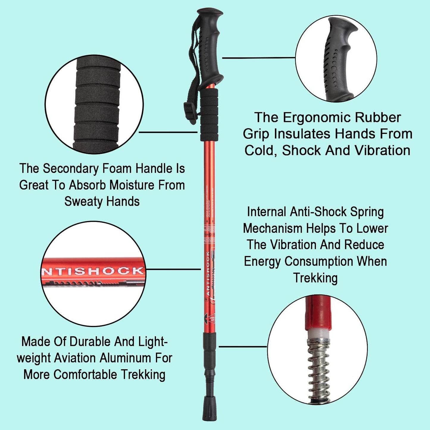 Aihoye Collapsible Hiking Trekking Poles - 2 Pack, Lightweight, Anti-Shock, Adjustable Walking Sticks for Men and Women
