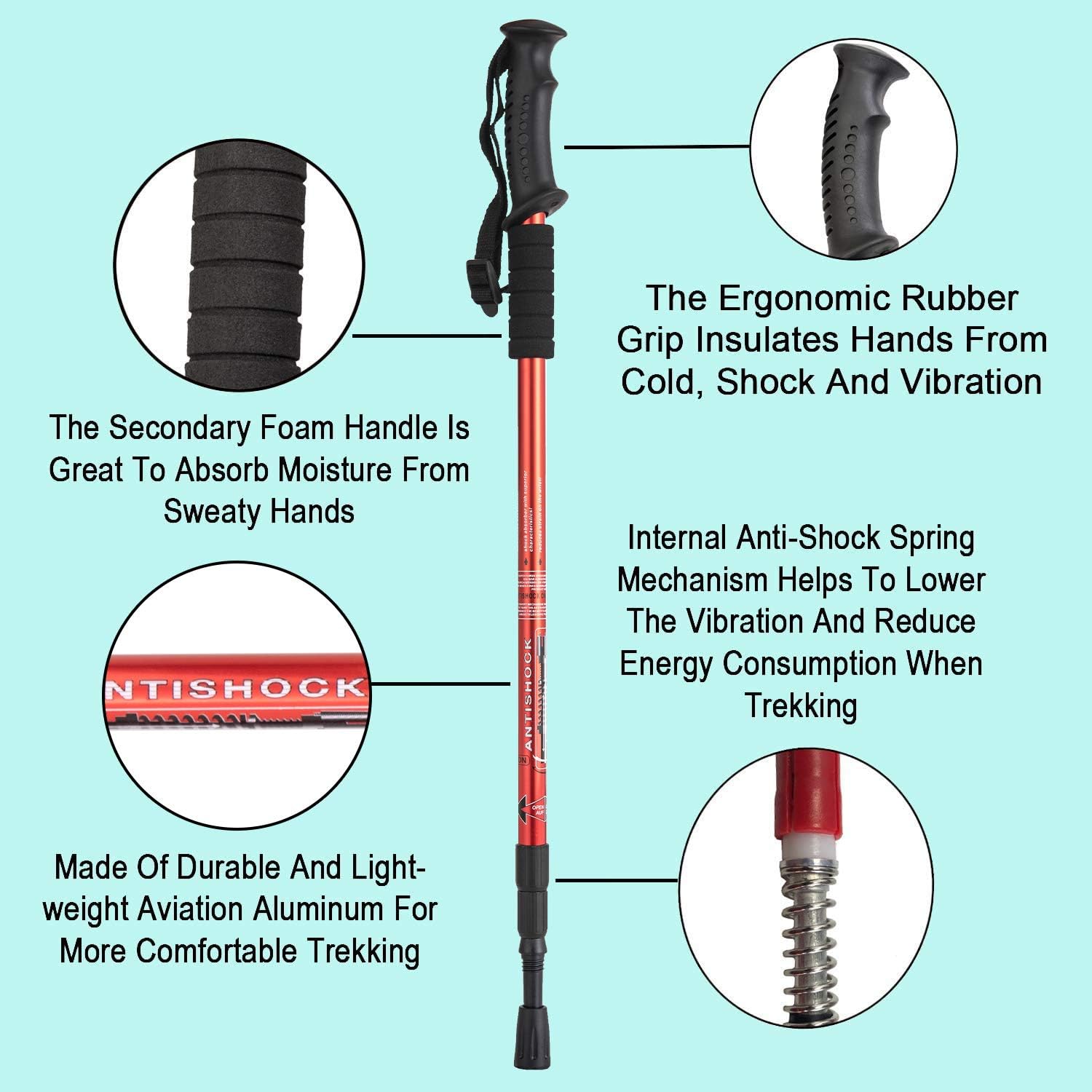 Aihoye Collapsible Hiking Trekking Poles - 2 Pack, Lightweight, Anti-Shock, Adjustable Walking Sticks for Men and Women