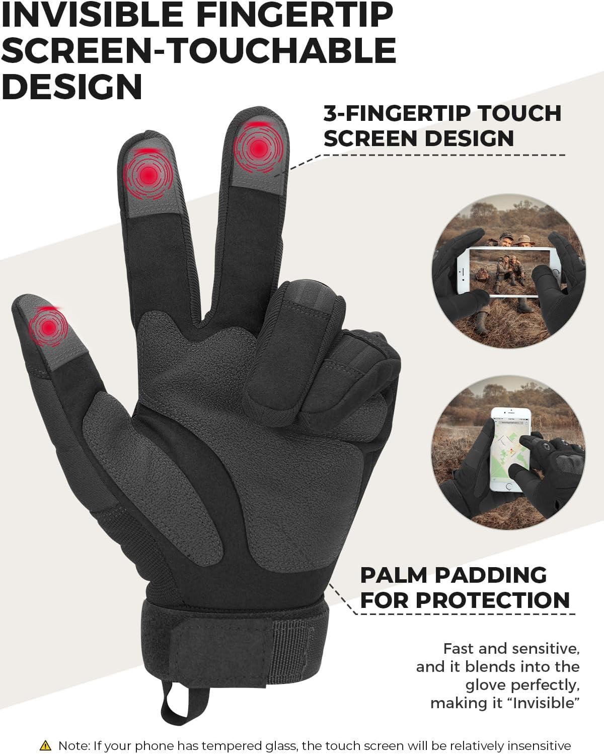 KEMIMOTO Men's Tactical Gloves - Touchscreen Motorcycle Gloves with Hard Shell and Palm Padding for Sports, Airsoft, Paintball, Hunting, Hiking, and Climbing