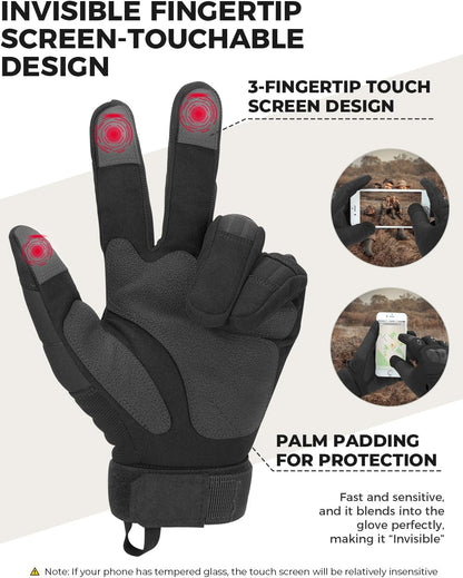 KEMIMOTO Men's Tactical Gloves - Touchscreen Motorcycle Gloves with Hard Shell and Palm Padding for Sports, Airsoft, Paintball, Hunting, Hiking, and Climbing