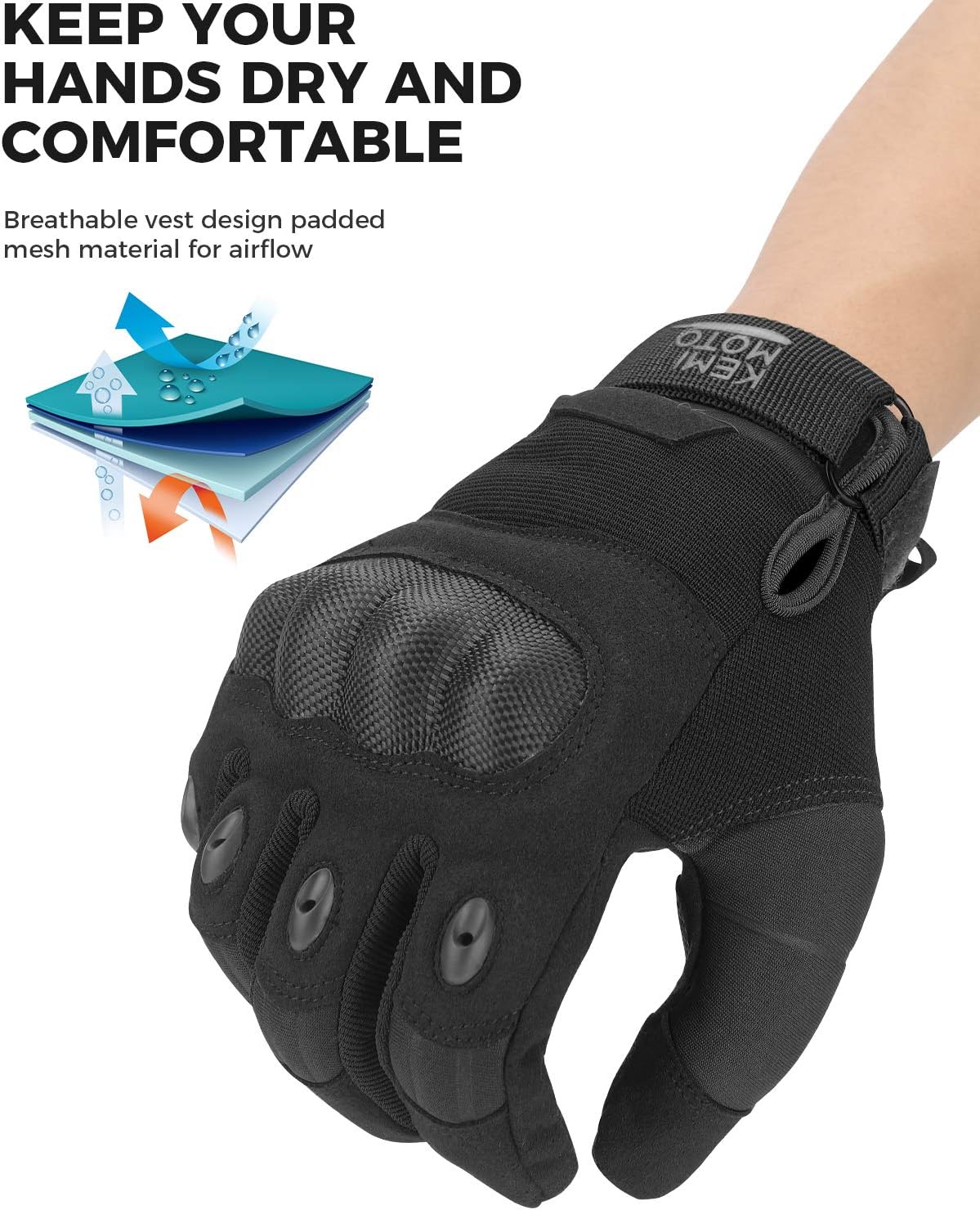 KEMIMOTO Men's Tactical Gloves - Touchscreen Motorcycle Gloves with Hard Shell and Palm Padding for Sports, Airsoft, Paintball, Hunting, Hiking, and Climbing