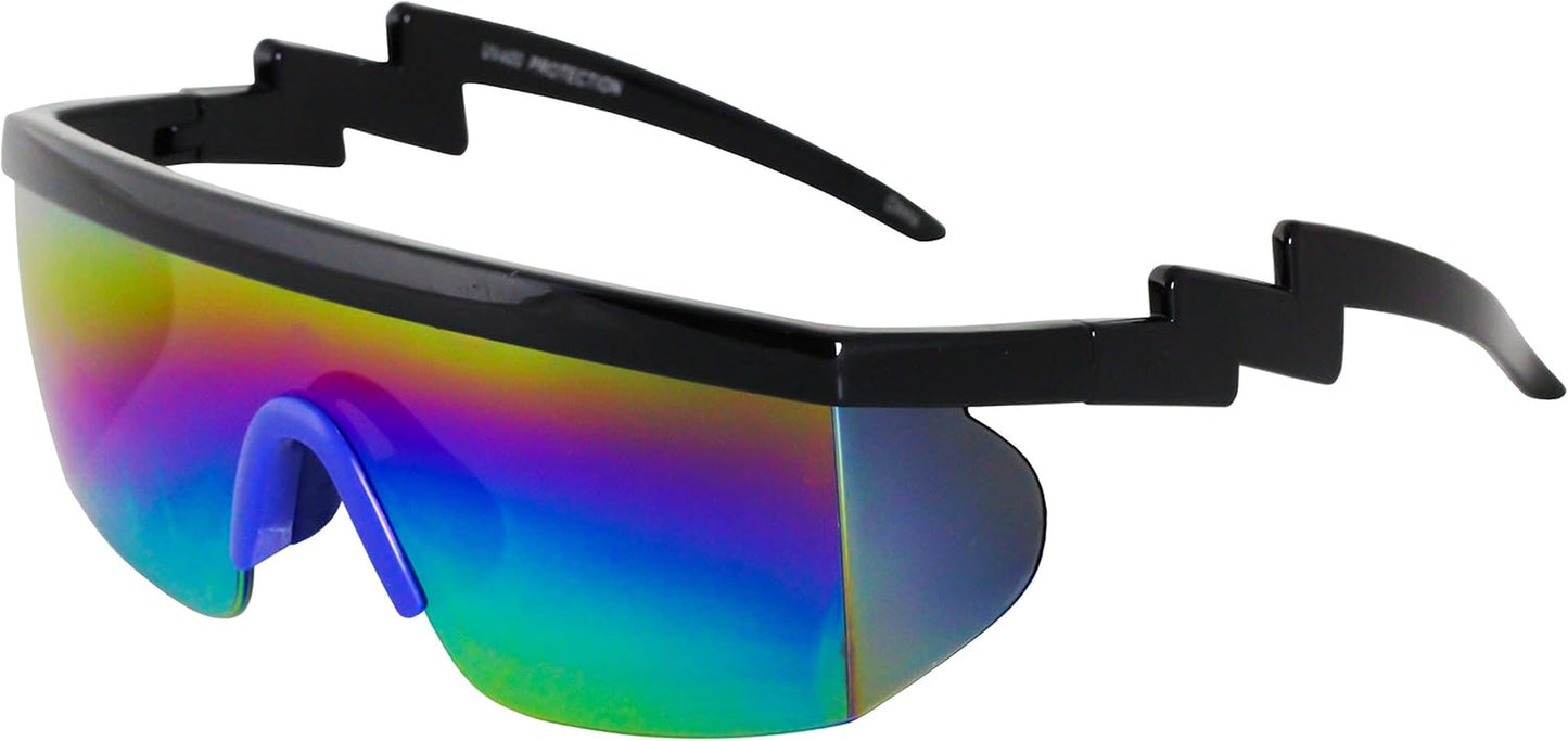FLAWLESS EYEWEAR Semi-Rimless Retro Zigzag Sunglasses with Rainbow Mirrored Lenses