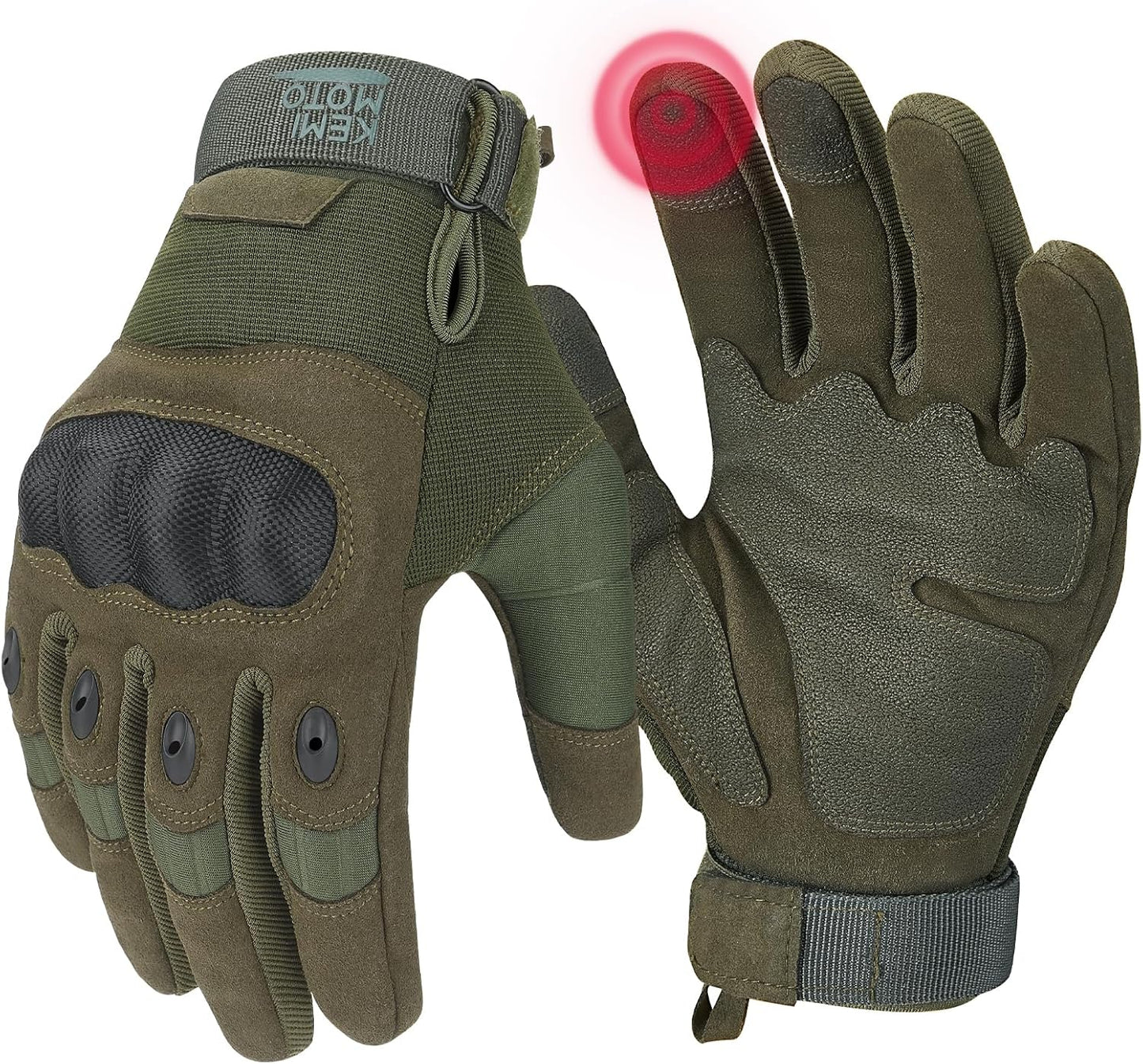 KEMIMOTO Men's Tactical Gloves - Touchscreen Motorcycle Gloves with Hard Shell and Palm Padding for Sports, Airsoft, Paintball, Hunting, Hiking, and Climbing