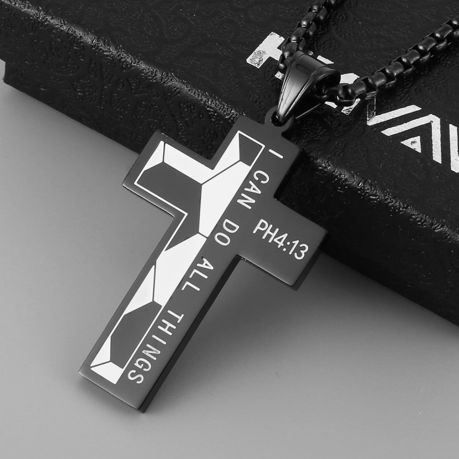HZMAN Stainless Steel Soccer Cross Necklace for Men - Philippians 4:13 "I Can Do All Things