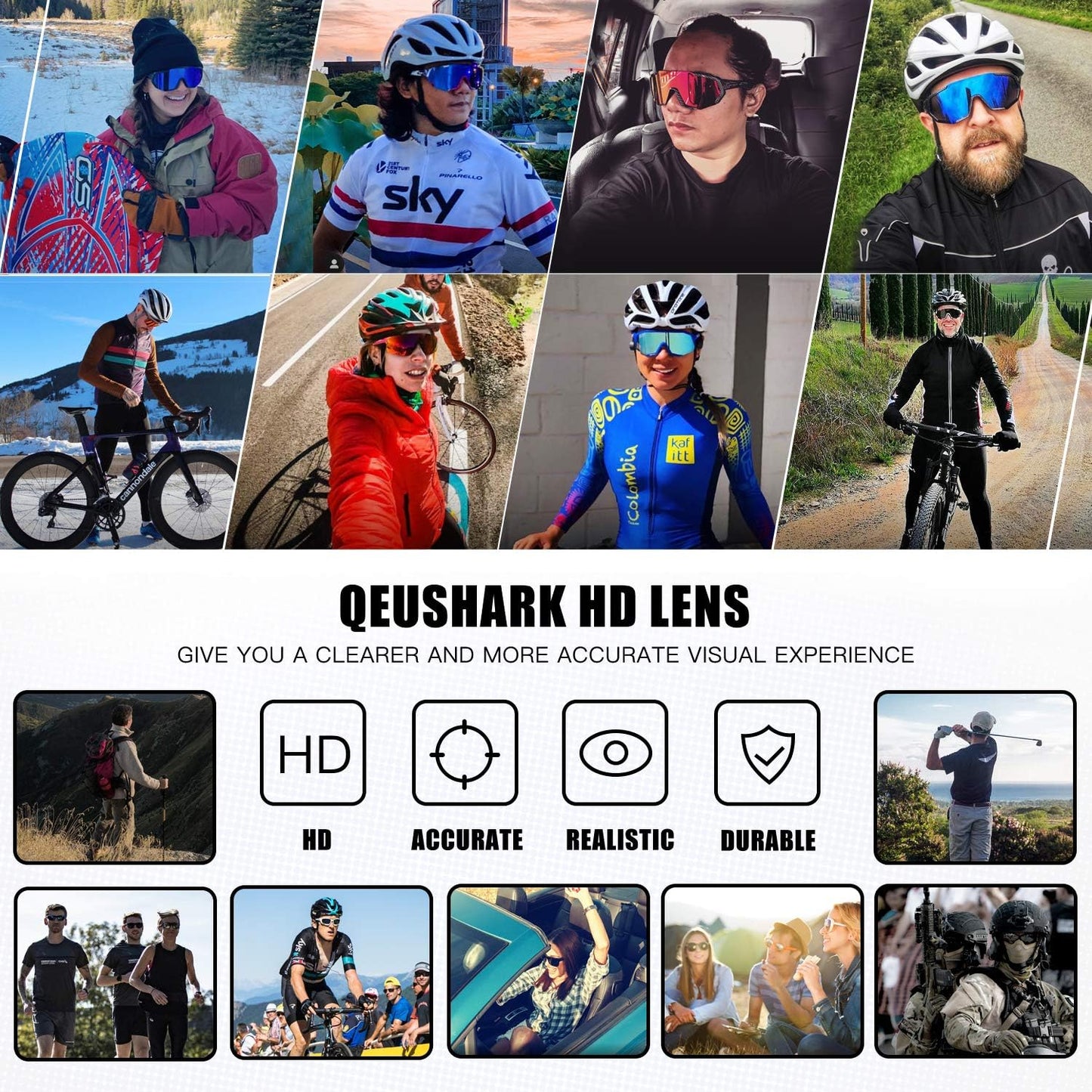 Queshark Polarized Sports Sunglasses for Men and Women, Featuring 1 Polarized and 2 HD Lenses for Cycling and Running
